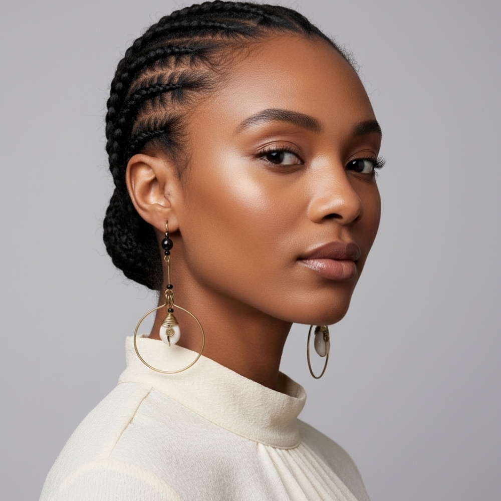 Handmade brass cowrie shell dangle earrings
